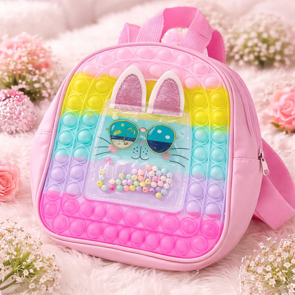 SMILE BABY Pop-It Bunny Backpack for Kids | Cute Pastel School Bag