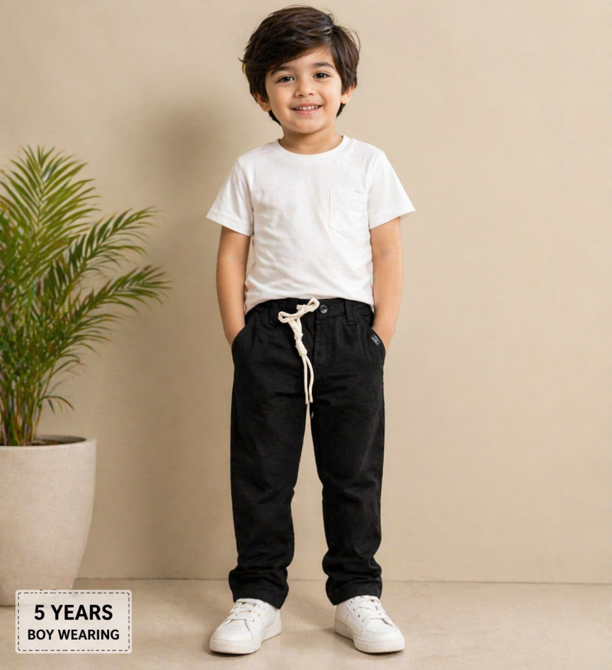 BAD BOYS Boys Black Casual Pants with Drawstring | Stylish & Comfortable | Age 6-14 Years