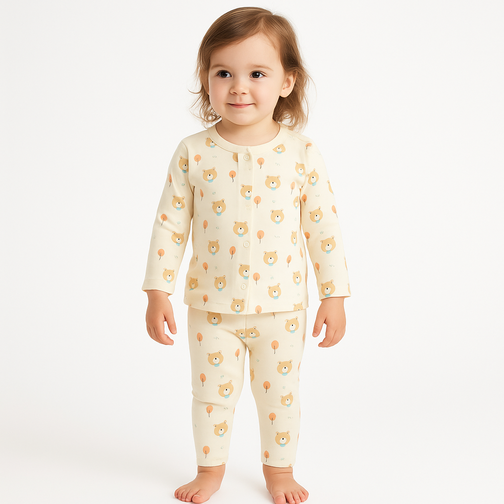 Toffy House 100% Cotton Baby Pajama Set – Bear & Balloon Print | 3 Months to 3 Year  | Soft Nightwear for  Girls