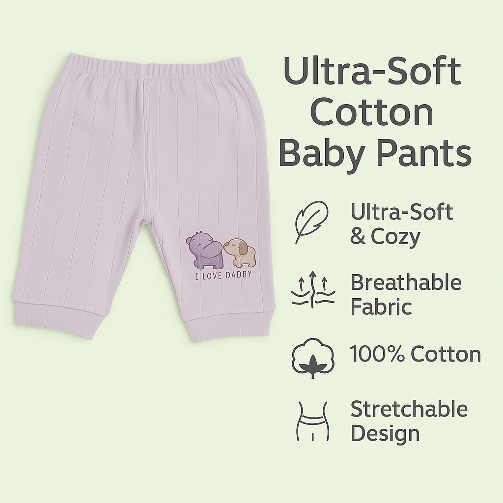 Premium Soft Cotton Baby Ribbed Leggings – Adorable Printed Designs (Pack of 3) Any 3 Color Combo