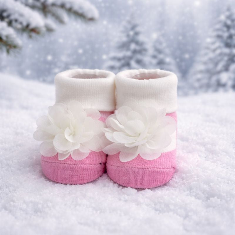 Baby Girls Winter Socks Pack of 3 | Soft Warm Infant Socks with Cute Floral & Bow Designs | Newborn Socks for Girls (0–12 Months)