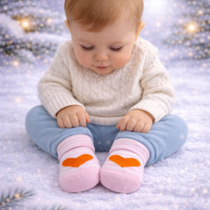 Baby Girl Cotton Socks Set | Soft & Warm Winter Socks | Cute Heart & Bear Designs | 0–12 Months | Pack of 3 Pairs