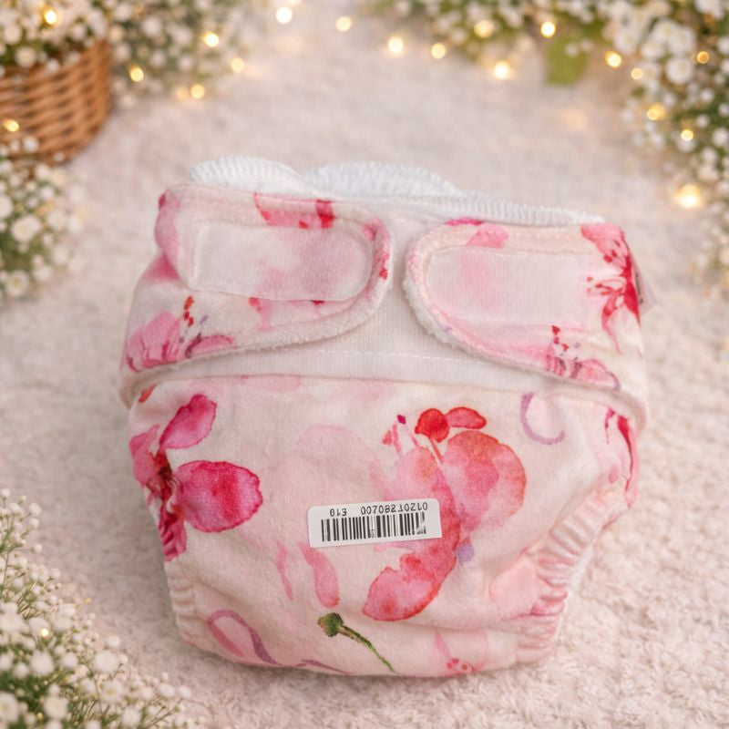 SuperBottoms Cherry Blossom Reusable Cloth Diaper with Absorbent Inserts | Adjustable, Washable & Leak-Proof Baby Diaper