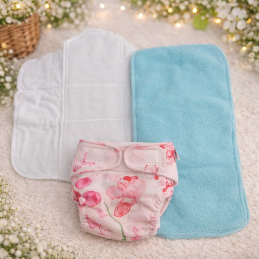 SuperBottoms Cherry Blossom Reusable Cloth Diaper with Absorbent Inserts | Adjustable, Washable & Leak-Proof Baby Diaper