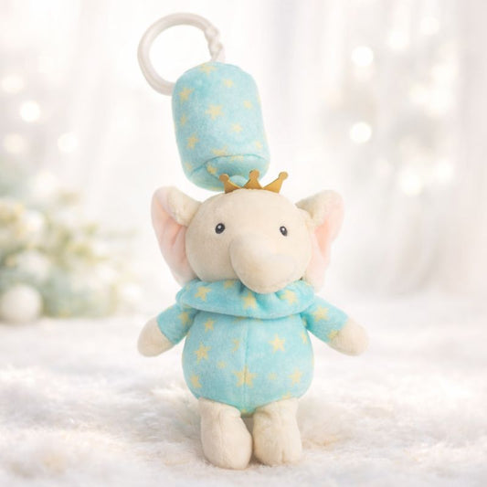 Soft Plush Elephant Baby Hanging Toy with Clip | Cute Musical & Sensory Toy for Newborns | Gentle Baby Stroller & Crib Toy