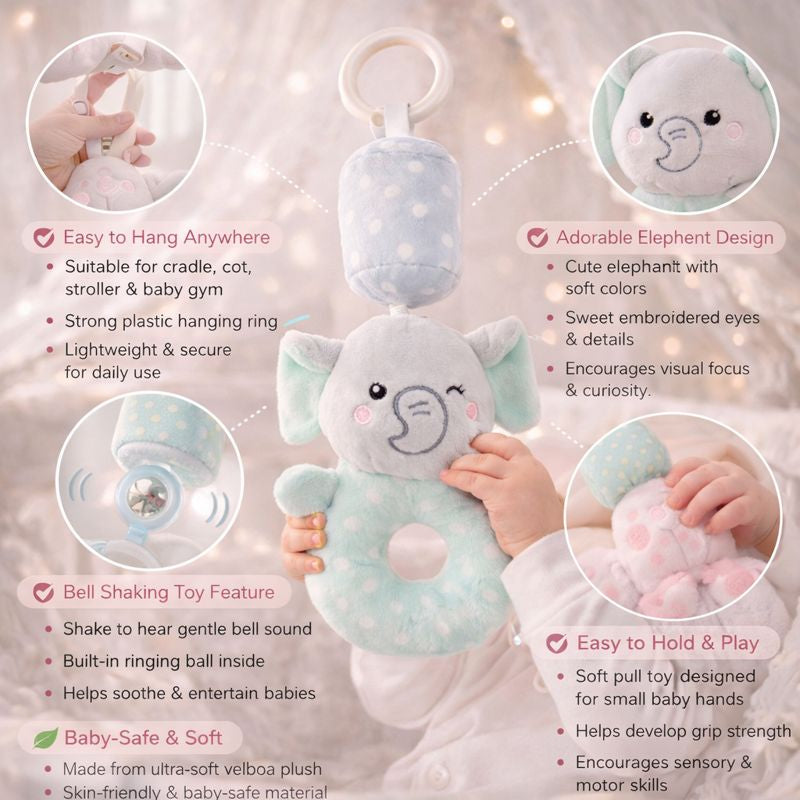 Plush Elephant Musical Hanging Toy for Baby Crib – Soft Lullaby Nursery Toy