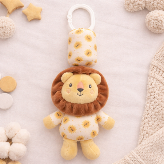 Baby Hanging Rattle Toy – Soft Lion Cradle Toy with Clip & Gentle Bell Sound for Newborns and Infants