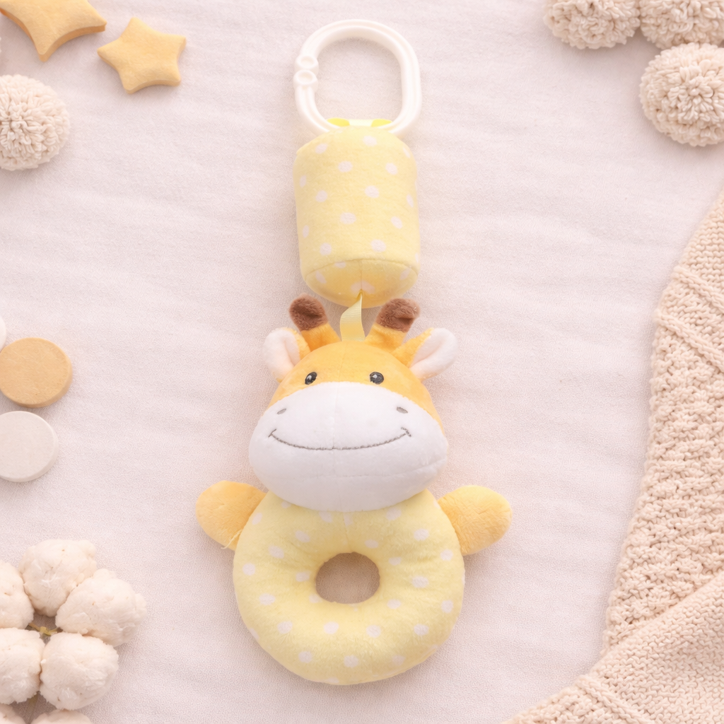 Baby Hanging Giraffe Rattle Toy for Cradle & Stroller | Soft Plush Ringing Toy with Clip | Newborn to Infant (0–12 Months)