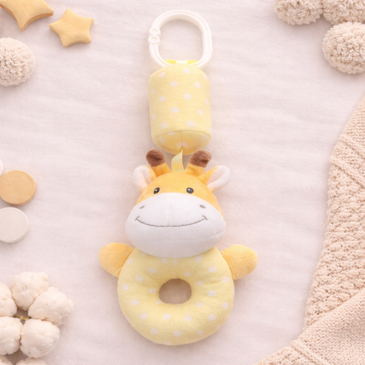 Baby Hanging Giraffe Rattle Toy for Cradle & Stroller | Soft Plush Ringing Toy with Clip | Newborn to Infant (0–12 Months)