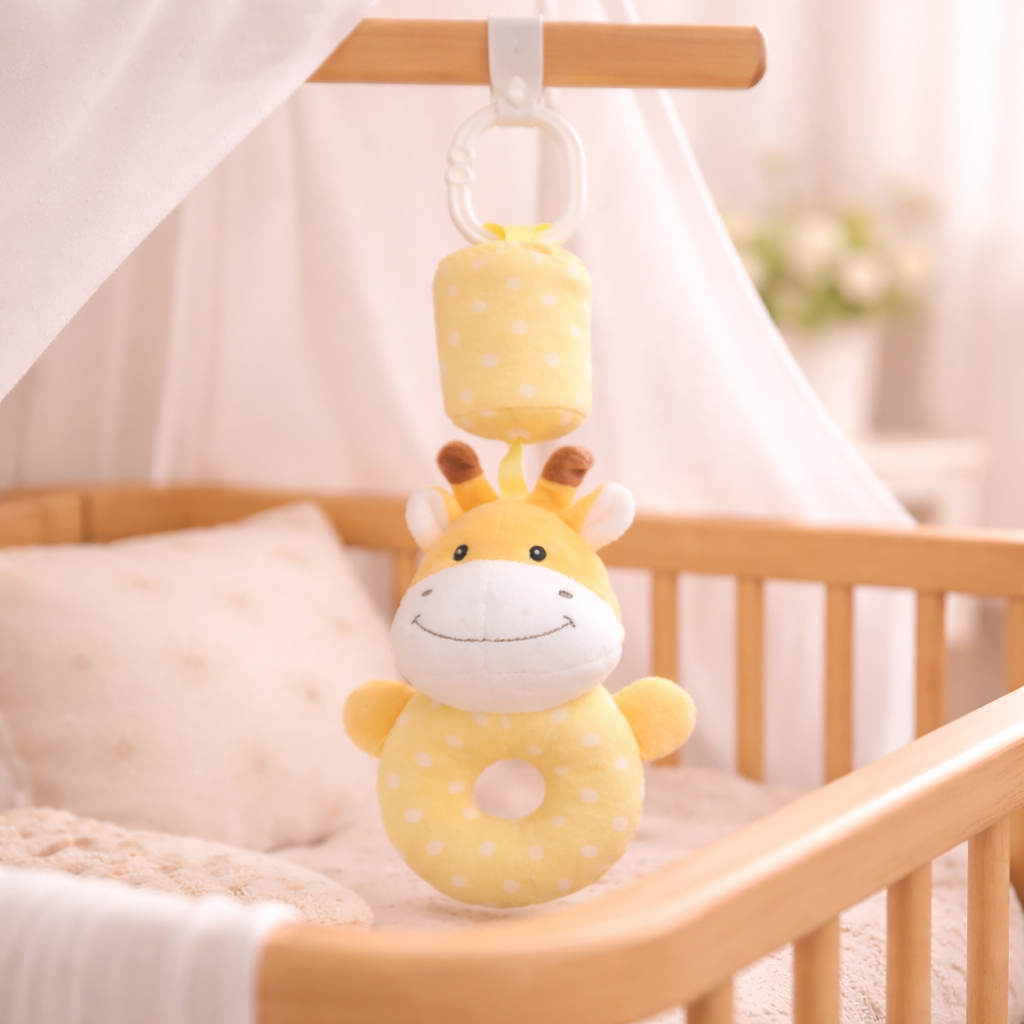 Baby Hanging Giraffe Rattle Toy for Cradle & Stroller | Soft Plush Ringing Toy with Clip | Newborn to Infant (0–12 Months)