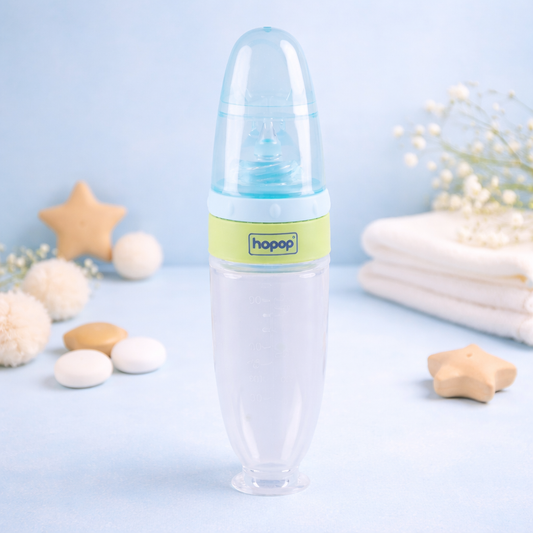 Hopop Baby Spoon Food Feeder | Soft Squeezy Silicone Tip Spoon Food Feeder for Feeding Semi Solids | Spoon Feeder with Protective Cap for Babies 4 to 12 Months | BPA Free | 90 ml | GREEN