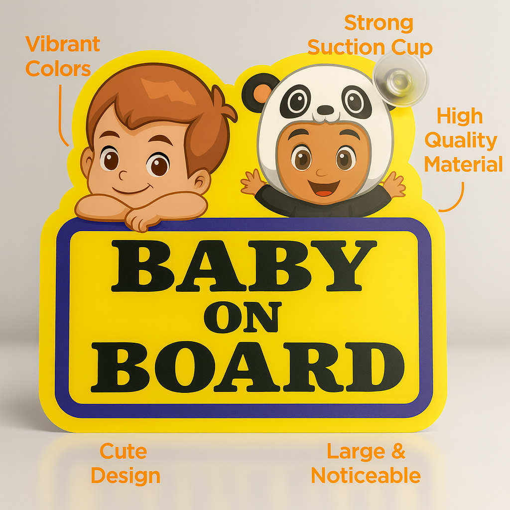 Cute Baby/Child On Board Car Sign – Cartoon Kids Design with Strong Suction Cup for Car Windows