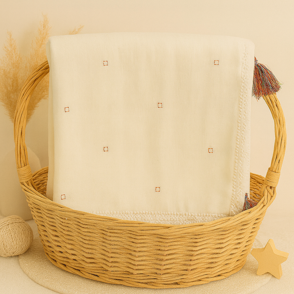 Neutral Muslin Baby BLANKET with Tassels – 100% Cotton