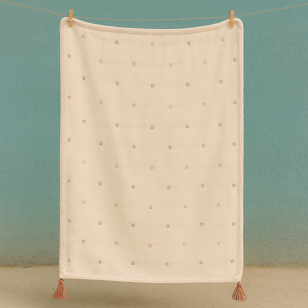 Neutral Muslin Baby BLANKET with Tassels – 100% Cotton