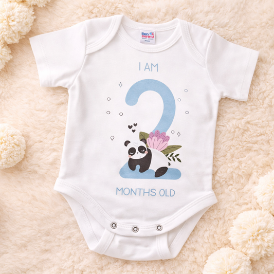 BEN BENNY Baby 2 Months Milestone Bodysuit – Cute Panda “I Am 2 Months Old” Soft Cotton Bodysuit (Size S)
