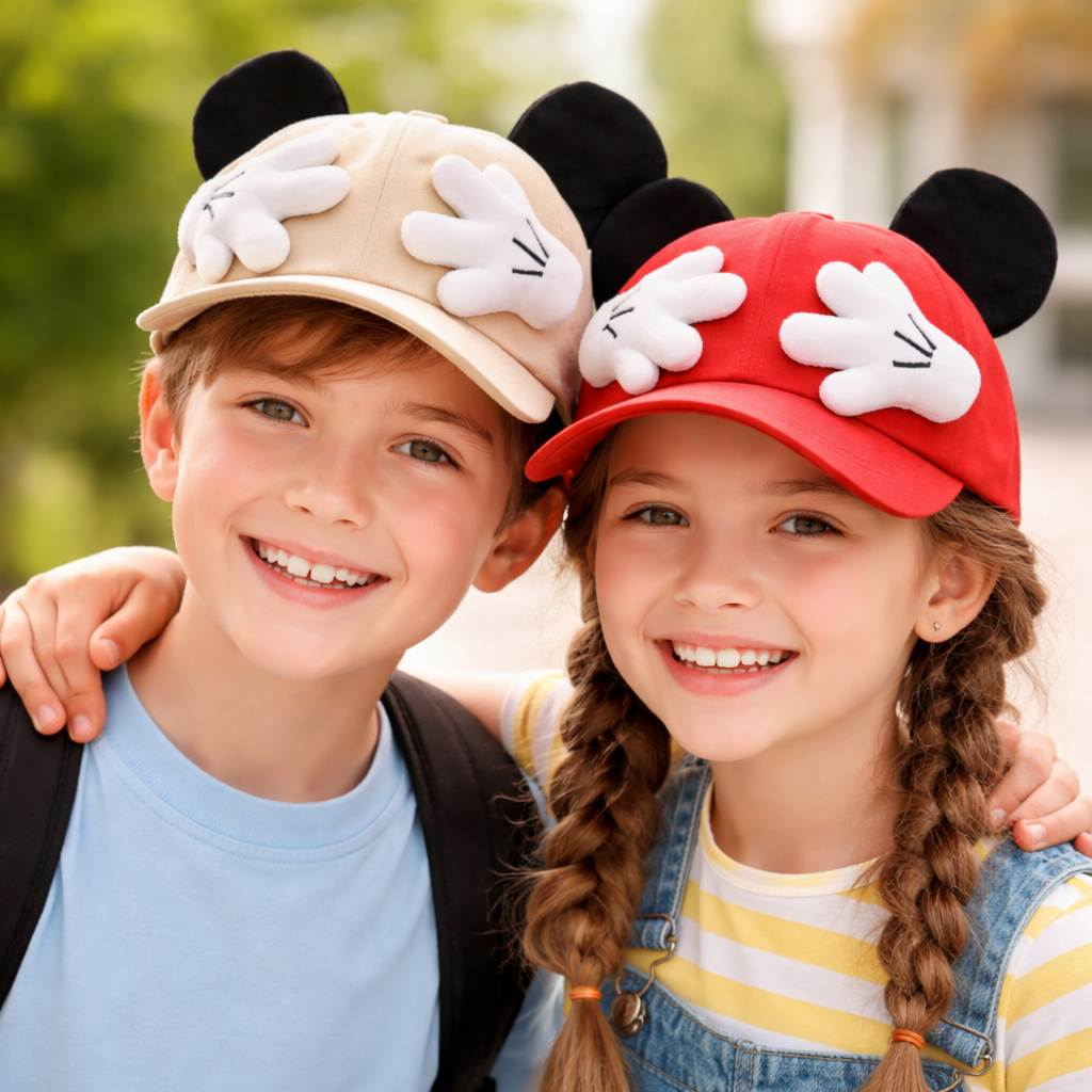 Small Baby Cap (Big Size) – Cute Cartoon Hands & Ears Design | Soft & Comfortable | Colors: BLK, CREAM, RUST