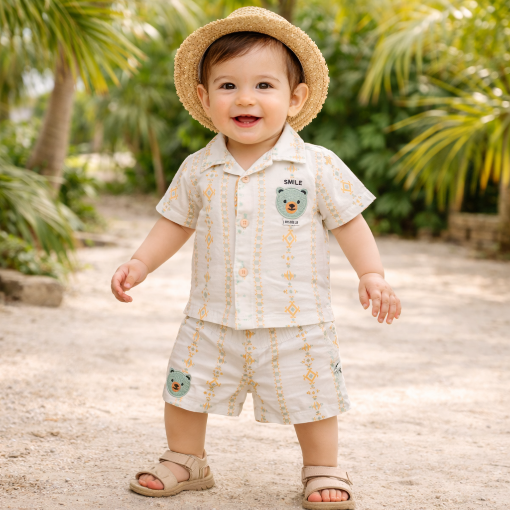 KIDZELLO BABA SUET (0–12M) – Orange Baby Summer Co-Ord Set with Half Sleeves