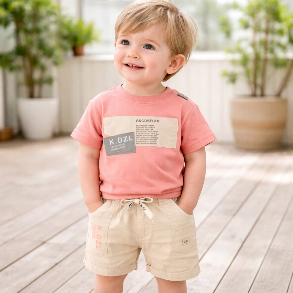 KIDZELLO Boys Cotton T-Shirt & Shorts Set – L.Onion Color | 6 Months to 3 Years