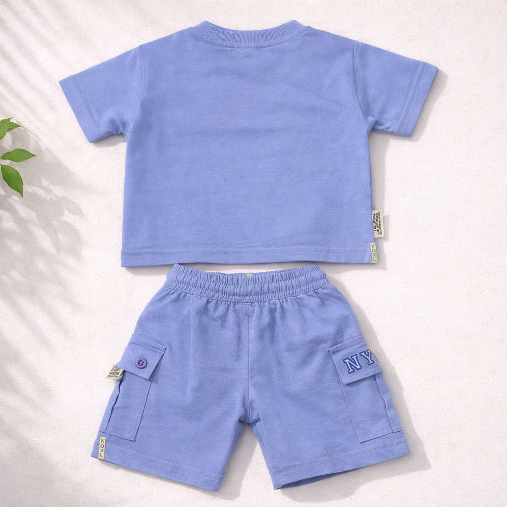 KIDZELLO Baby Boys Cotton Co-Ord Set – NYC Print T-Shirt & Cargo Shorts (6M to 3 Years)