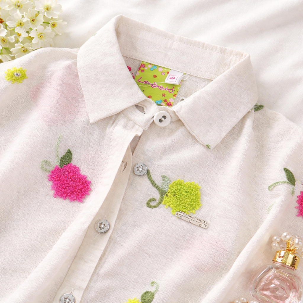 LEMONMINT Girls’ Floral Embroidered Shirt | Age 4 to 14+ Years