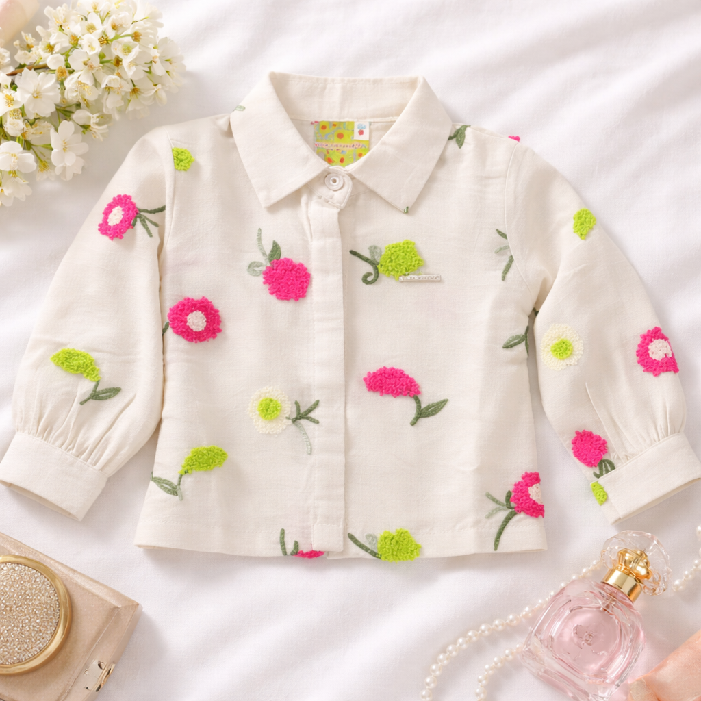 LEMONMINT Girls’ Floral Embroidered Shirt | Age 4 to 14+ Years