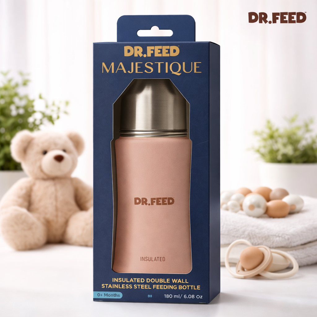 ADORÉ® Dr. Feed Majestique Insulated Double Wall Stainless Steel Feeding Bottle | 180 ml | Anti-Colic Silicone Teat | Hot & Cold Retention
