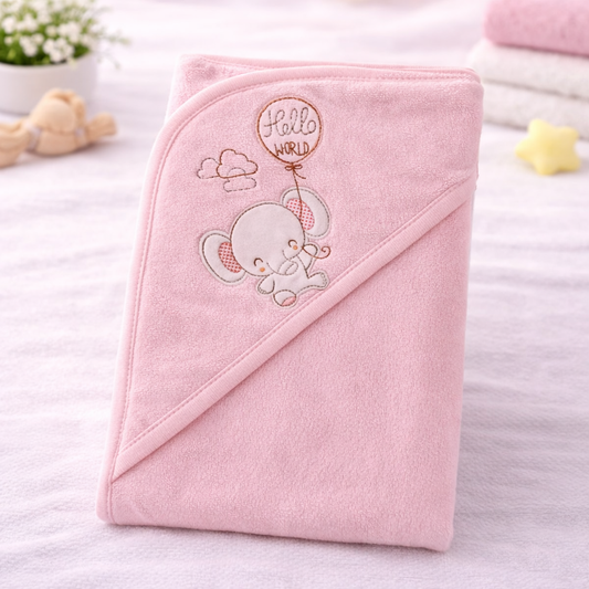 Zero Ultra-Soft Hooded Baby Towel with Cute Elephant Embroidery | Gentle, Absorbent & Skin-Friendly | Size 85×85 cm