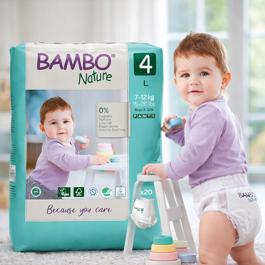 Bambo Nature Baby Diaper Pants Size 4 (L), 7–12 kg | Ultra-Soft, Breathable & Eco-Friendly | Available in 20 Pcs & 40 Pcs