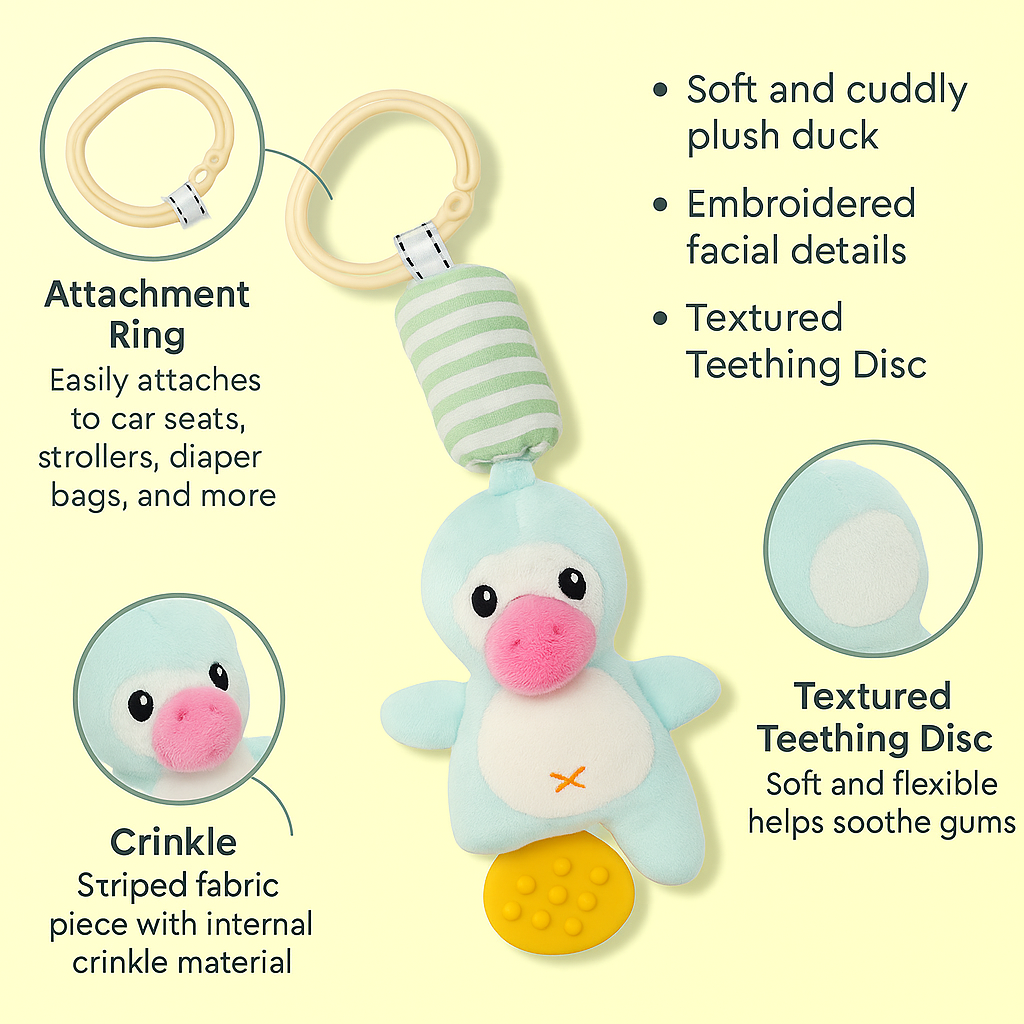 Smile Baby Hanging Soft Plush Toy – Penguin Design | Rattle & Teether Combo | Baby Stroller Hanging Toy