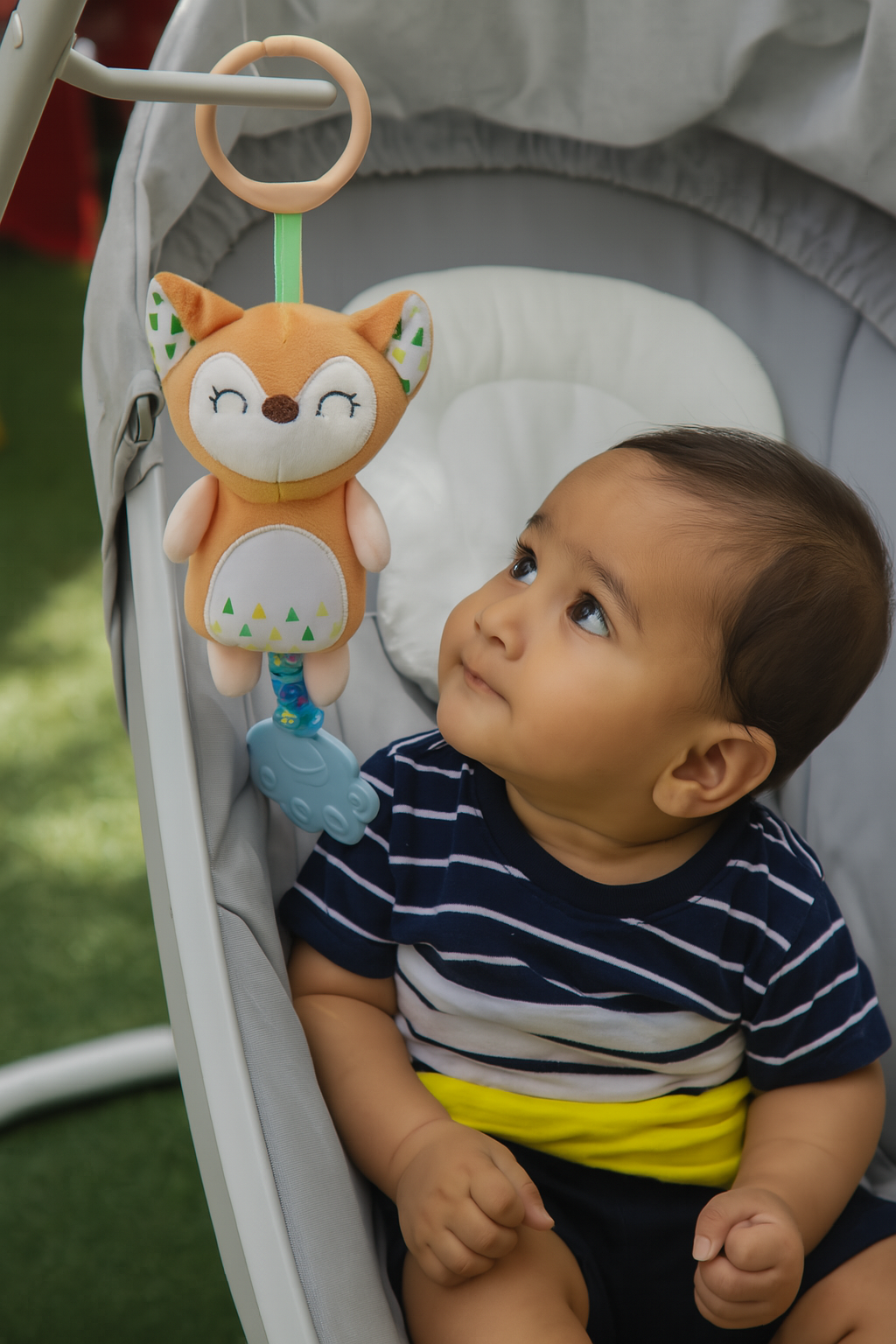 Smile Baby Hanging Plush Fox Toy with Soft Teether & Hook | Crib, Stroller & Car Seat Hanging | Soothing Toy for Infants & Toddlers