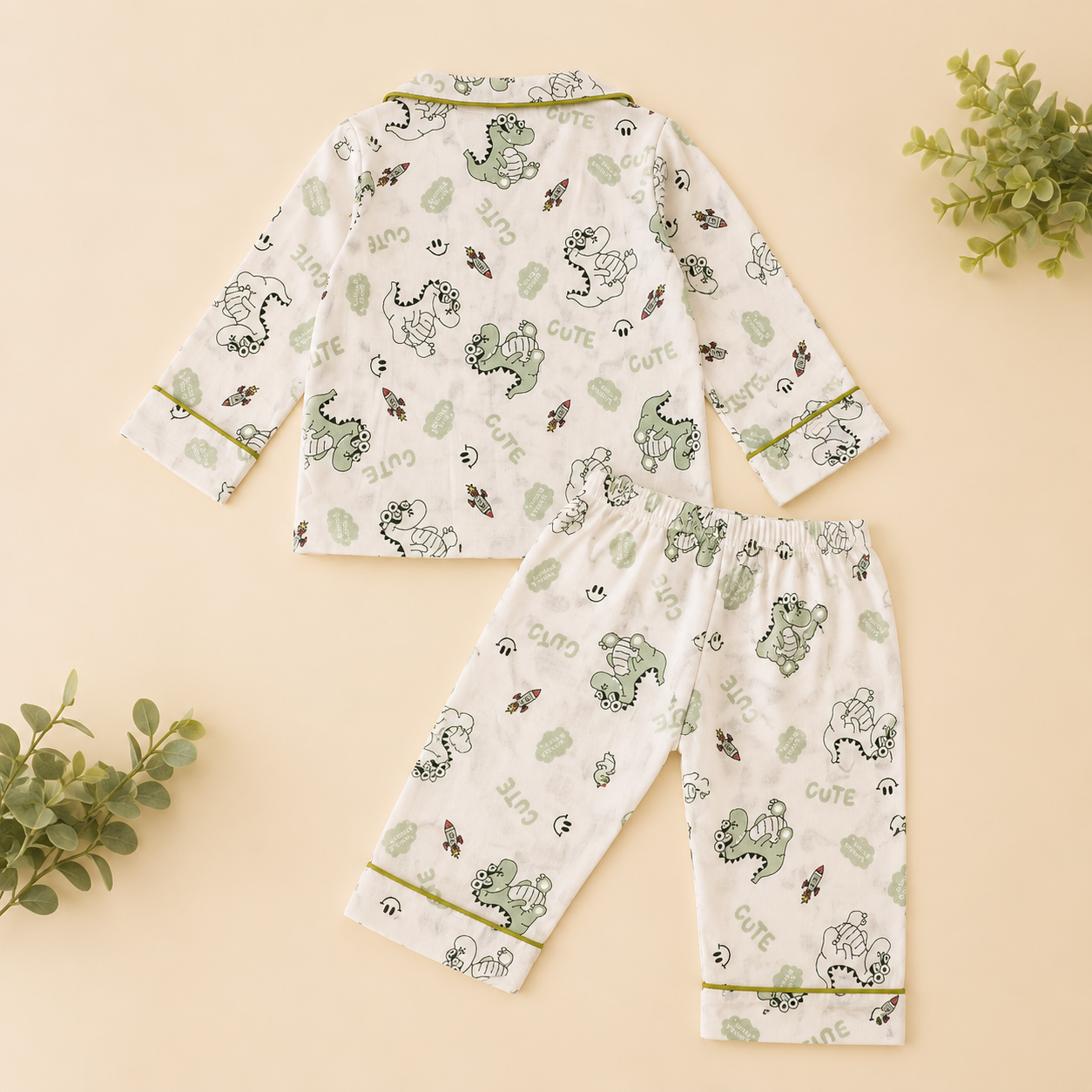 Smile Baby Boys Night Suit, Dinosaur Print Paper Cotton Nightwear Set, Full Sleeve Shirt & Pyjama, Soft Breathable Sleepwear for Boys (18 Months–10 Years)