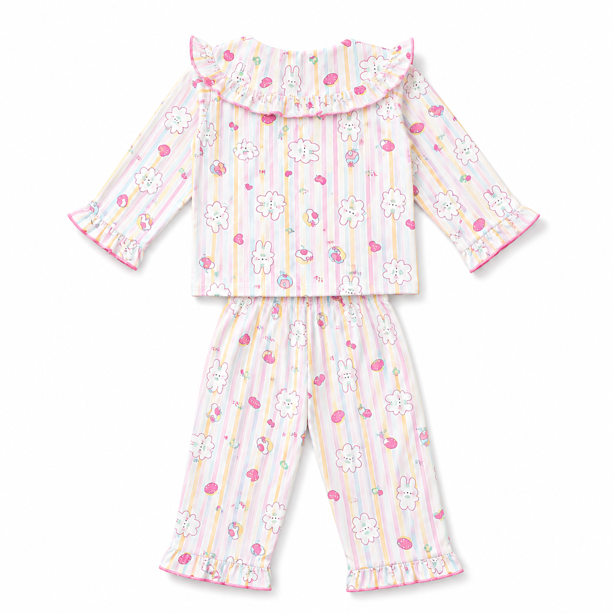 SMILE BABY Girls Premium Paper Cotton Night Suit | Soft Breathable Full Sleeve Pajama Set with Ruffle Collar, Front Button, Elastic Waist | Kids Sleepwear for Girls 18 Months to 10 Years