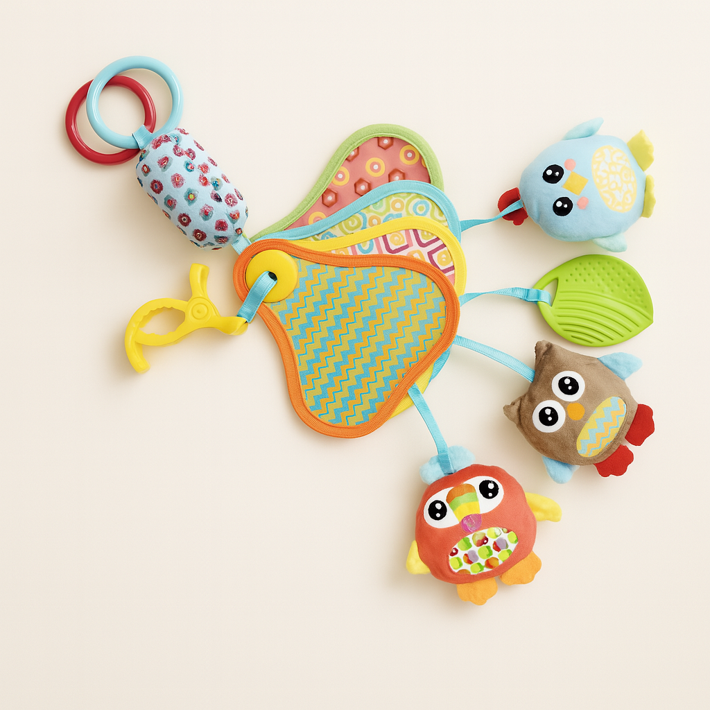 Smile Baby Multi-Sensory Hanging Crib & Stroller Toy – Soft Animal Plush with Teether, Rattles & Textured Shapes | 0+ Months| HANGING toy