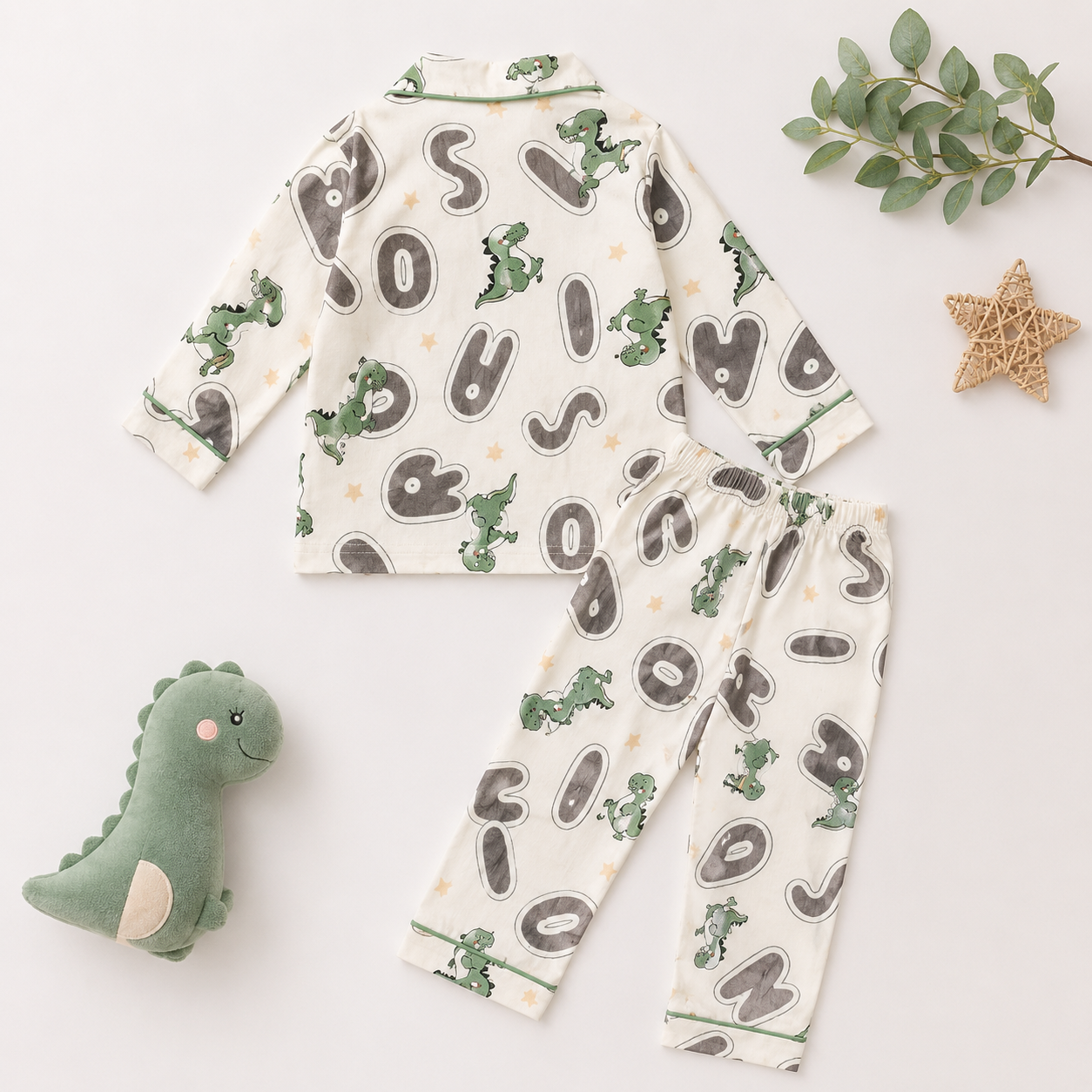 Smile Baby Boys Pajama Set | Dinosaur Alphabet Print Notch Collar Sleepwear | Soft Paper Cotton Nightwear | Sizes 18 Months to 7 Years