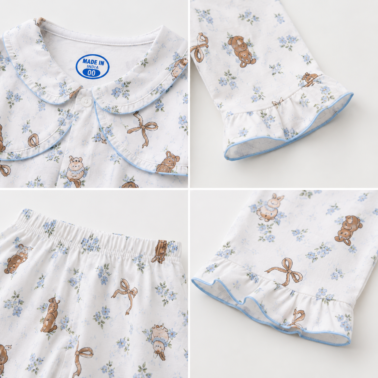 Smile Baby Girls Pajama Set | Bunny Bear Floral Print Peter Pan Collar Sleepwear | Soft Cotton 2-Piece Nightwear | Sizes 18 Months to 10 Years