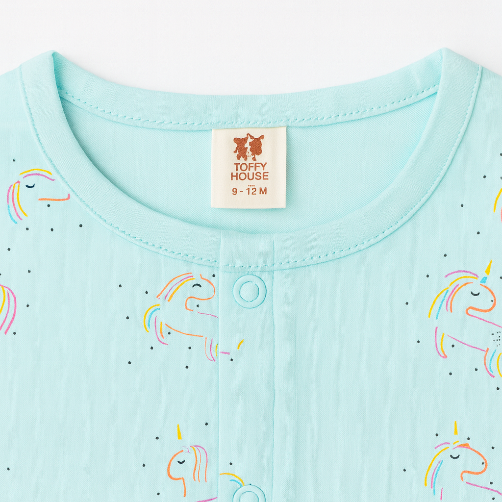 TOFFY HOUSE's F.BLUE Unicorn Night Suit – Full Sleeve Top & Pajama | Soft Cotton | 9M–3Y