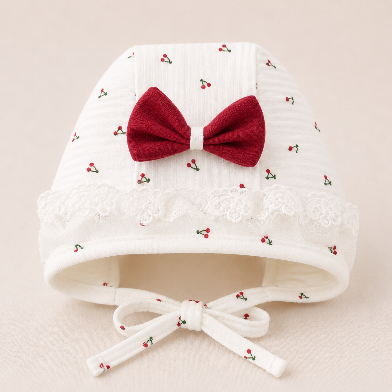 Smile Baby Baby Girls Cotton Cap with Bow & Lace Detail | Soft Newborn Beanie Hat | Adjustable Chin Tie | Cute Printed Baby Cap