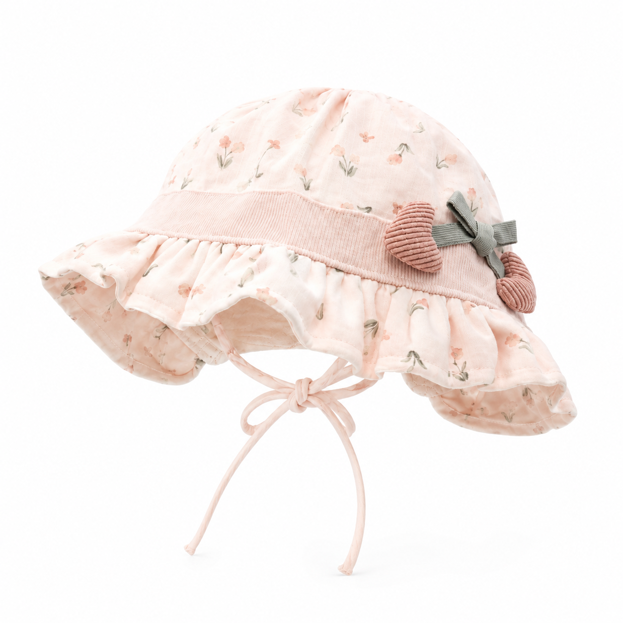Smile Baby Baby Girls Floral Sun Hat with Heart Bow Detail | Soft Cotton Summer Cap | Adjustable Chin Strap | Pink & Cream