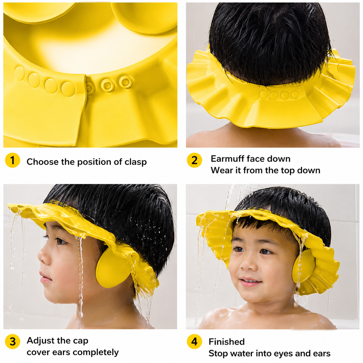 1ST STEP Baby Shampoo Bath Cap for Kids | Soft Adjustable Shampoo Hat with Ear Protection | Splash Guard Bathing Cap for Babies & Toddlers | Pink & Yellow