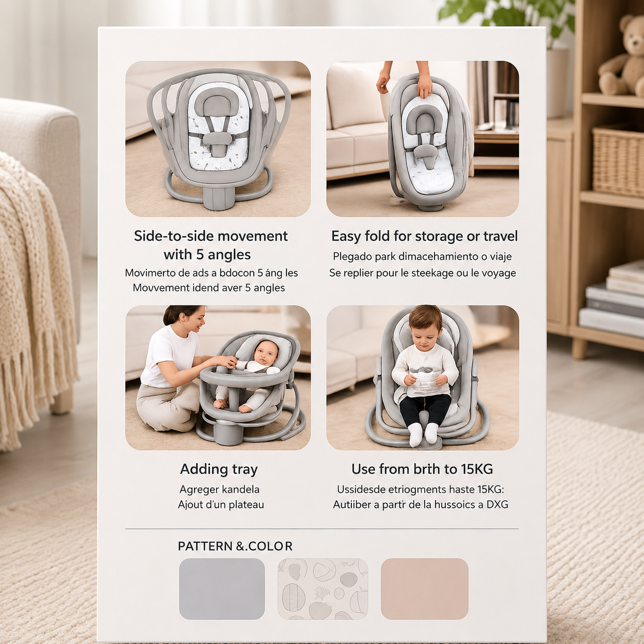 MUSTELA 4-in-1 Electric Baby Swing & Bassinet with APP Control, 5 Swing Speeds, Adjustable Recline, Music Function, Foldable Portable Baby Rocker for Newborns to 15kg – Grey