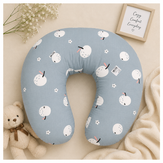 Smile Baby U-Shaped Nursing Pillow with Removable Cotton Cover | Breastfeeding & Baby Support Pillow | Blue Fruit Print