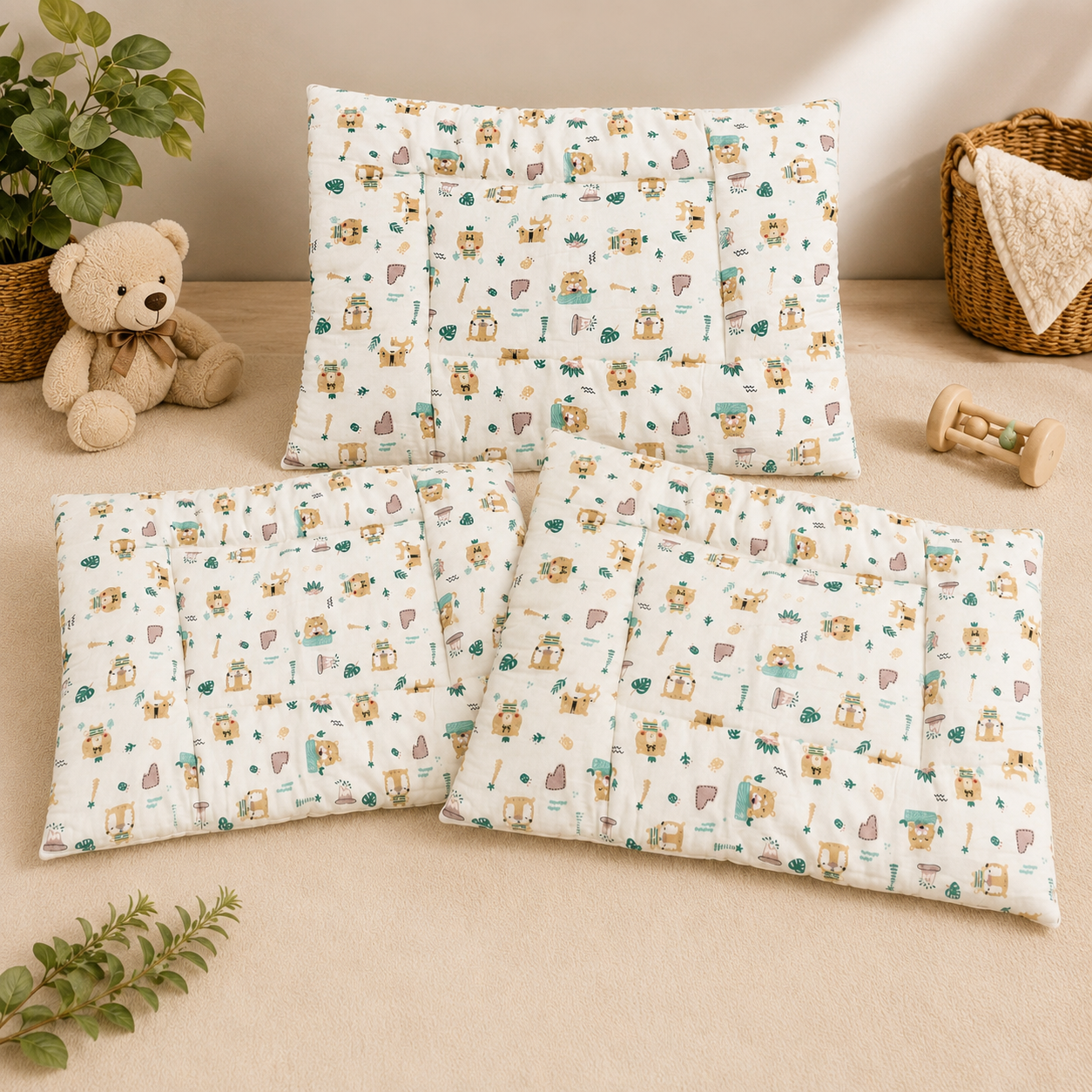 Smile Baby Muslin Baby Mat Pack of 3 | Ultra Soft & Breathable Cotton Muslin Sleeping Mat for Newborn Babies | Lightweight, Foldable, Reusable Play Mat | Multi-Purpose Baby Bedding Mat | Animal Print