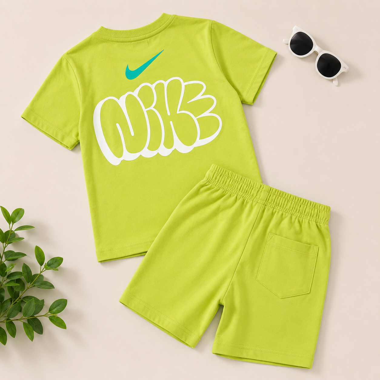 Smile Baby Boys Cotton T-Shirt & Shorts Co-Ord Set | Half Sleeve Summer Outfit | Soft Casual Clothing Set | Off White, Orange & Neon Green | 4-12 Years