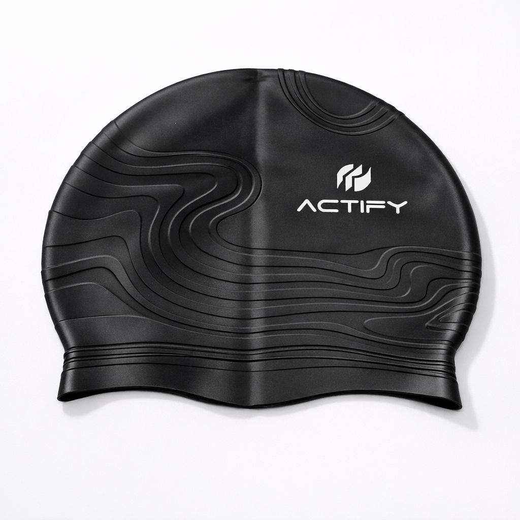 SMILE BABY Silicone Swimming Cap for Kids & Teens | Waterproof Stretch Swim Hat | Available in Black, Purple & Red