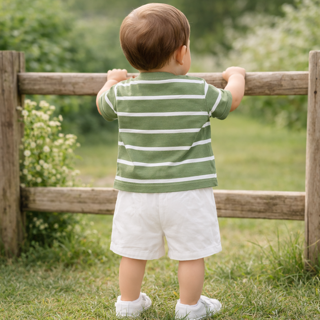 LITTLE KANGAROO Baby Boys Cotton T-Shirt & Shorts Set | Striped Summer Outfit | 6–24 Months (Blue, Green)