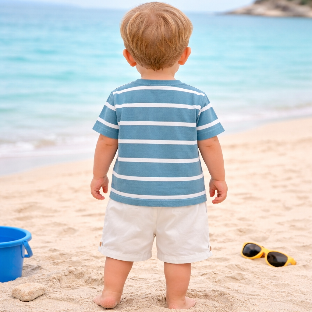 LITTLE KANGAROO Baby Boys Cotton T-Shirt & Shorts Set | Striped Summer Outfit | 6–24 Months (Blue, Green)