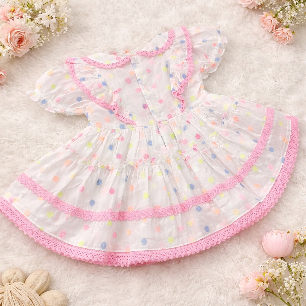 TOFFY HOUSE Baby Girls Pink Polka Dot Party Dress – Soft Layered Frock (9 Months to 3 Years)