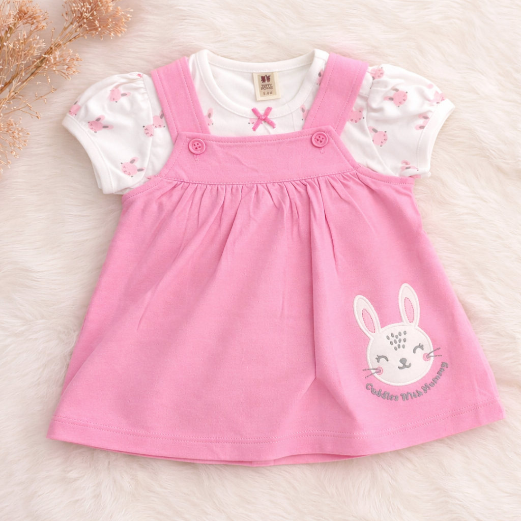 TOFFY HOUSE Baby Girl Rani Pink Bunny Frock Dress Set (NB–9 Months)