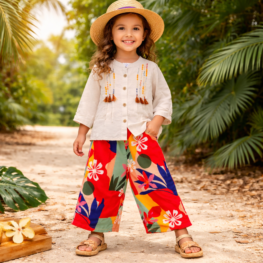 Girls Ethnic Beaded Top & Orange Floral Printed Palazzo Pant Set | Kids Festive Wear Outfit (18 Months – 7 Years) – IT’S NEW