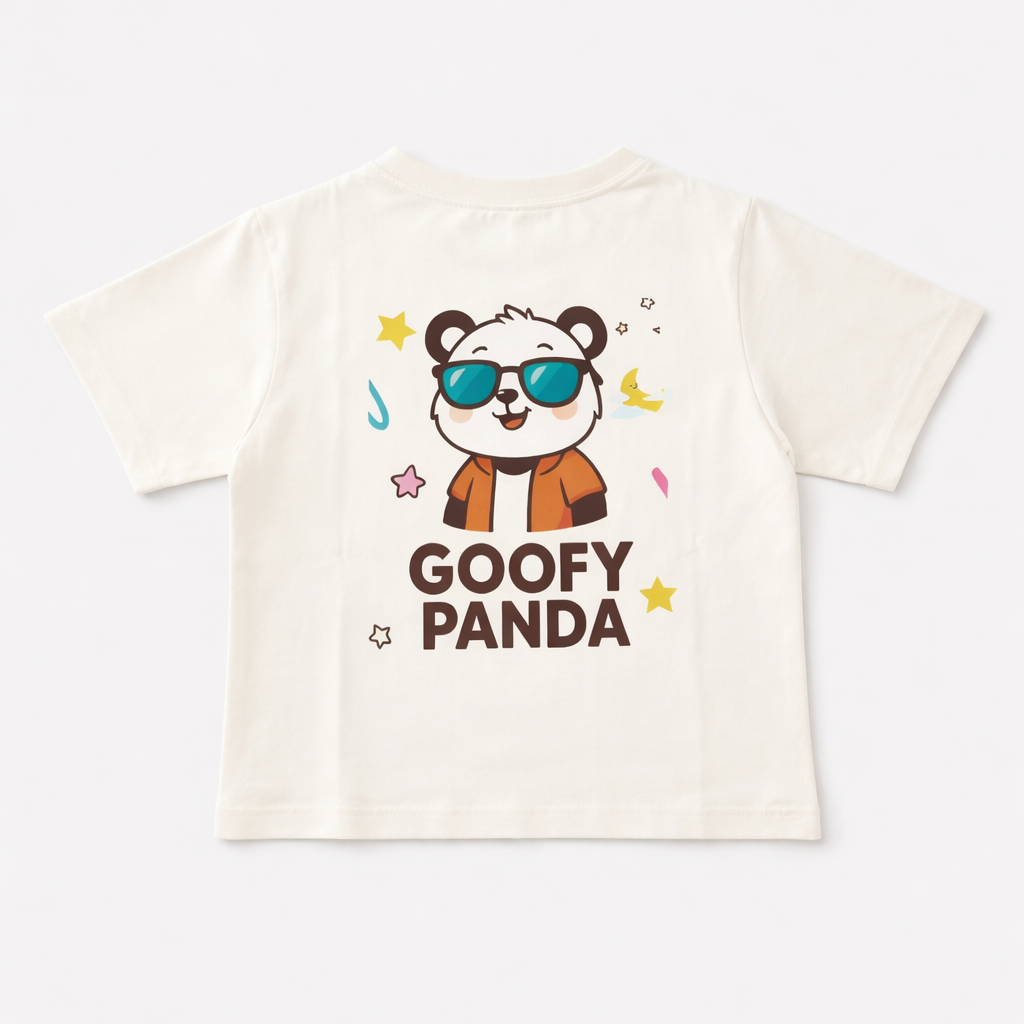 Smile Baby Kids Goofy Panda Printed Cotton T-Shirt for Boys & Girls | Half Sleeve Casual Cartoon Tee | 4–12 Years | Colors: Yellow, Off White